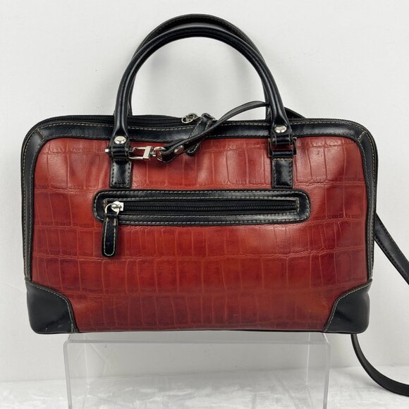 Marc Chantel Satchel Hangbag Croc Embossed Shoulder Strap Brown Faux Alliga READ - Picture 5 of 16